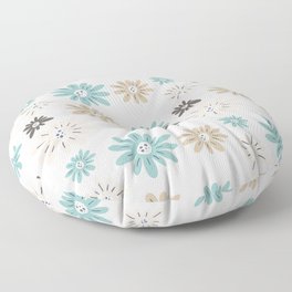 Aquaverde Floral Pattern Brown Soft Blue Green on White Floor Pillow