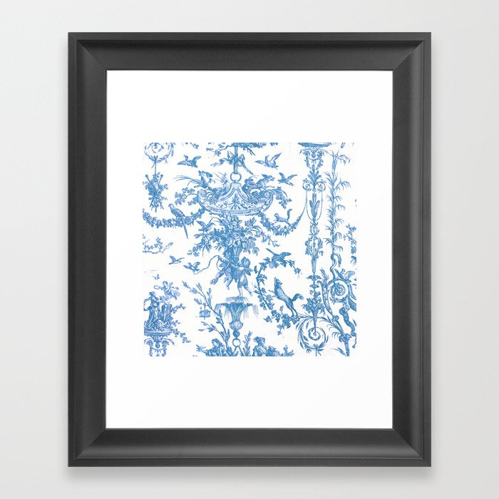 French Blue Toile Chinoiserie with Animals Framed Art Print