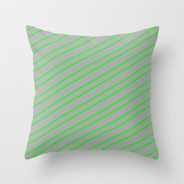 [ Thumbnail: Dark Grey & Lime Colored Stripes Pattern Throw Pillow ]