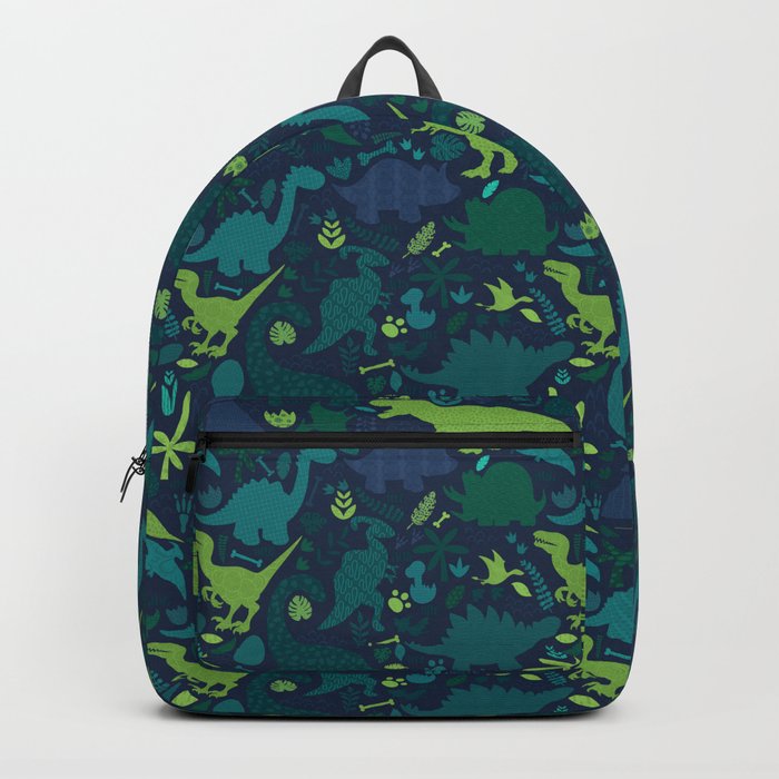 Dino Silhouette Doodle Pattern Green Backpack