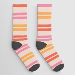 Classic Double Stripe Pattern in Retro Pink Orange Beige  Socks