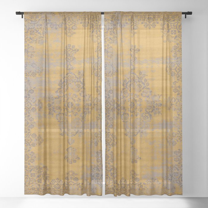 mustard vintage rug Sheer Curtain