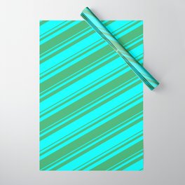 [ Thumbnail: Sea Green and Aqua Colored Lined Pattern Wrapping Paper ]
