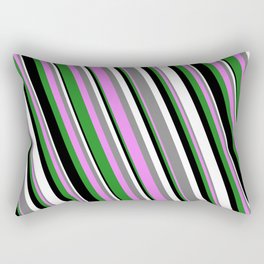 [ Thumbnail: Colorful Gray, Violet, Forest Green, Black & White Colored Striped Pattern Rectangular Pillow ]