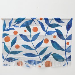 Watercolor berries and branches - blue and orange Wall Hanging