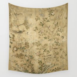 Antique 18th Century Chinoiserie Golden Garden Fresco 1740 Wall Tapestry