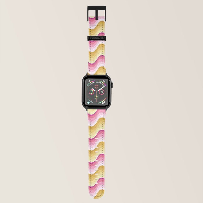 Bargello waves golden yellow pink Apple Watch Band by Claudia