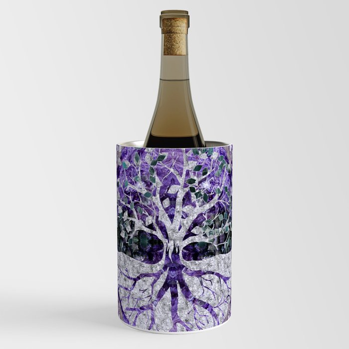 Silver Tree of Life Yggdrasil on Amethyst Geode Wine Chiller