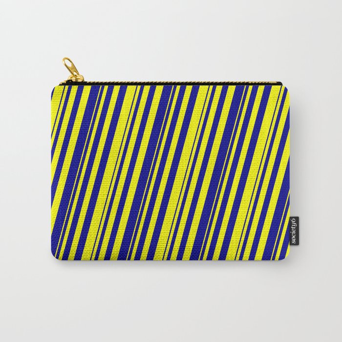 Yellow and Dark Blue Colored Striped Pattern Carry-All Pouch