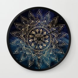 Elegant Gold Mandala Blue Galaxy Design Wall Clock