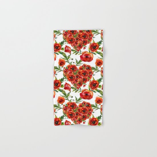 Poppy Heart pattern Hand & Bath Towel