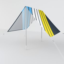 Classic Retro Stripes in Blue White and Yellow on Dark Blue Sun Shade