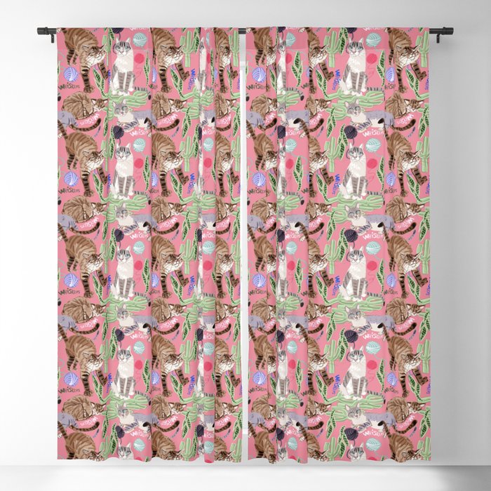 Whiskers and Yarn Pink Blackout Curtain