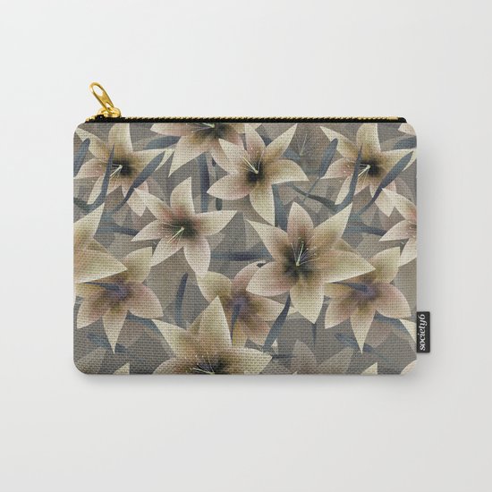 Lily. Grey beige floral pattern . Carry-All Pouch