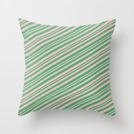 [ Thumbnail: Light Pink & Sea Green Colored Lined Pattern Throw Pillow ]