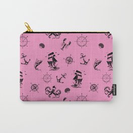 Pink And Black Silhouettes Of Vintage Nautical Pattern Carry-All Pouch