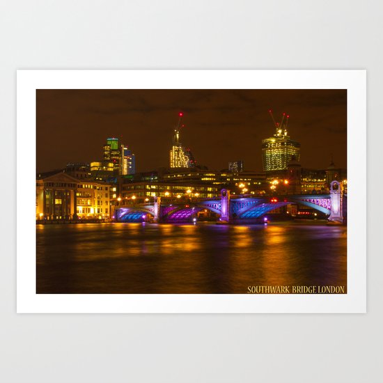 Southwark Bridge Lights up Art Print
