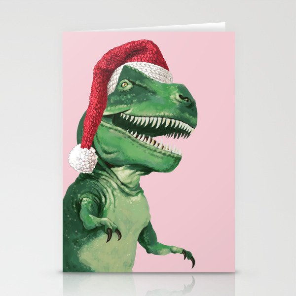 Santa T-Rex in Pink Stationery Cards
