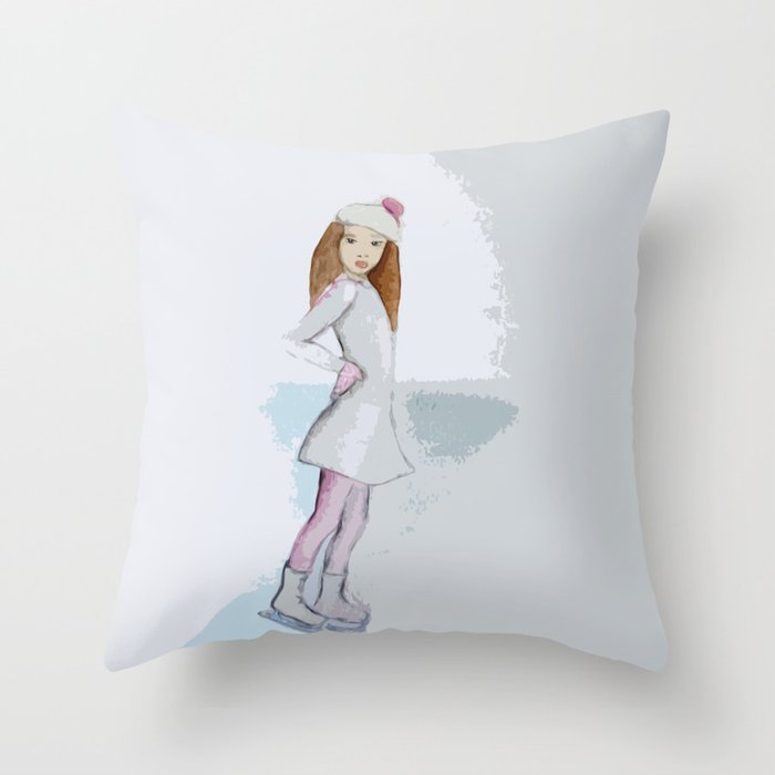 Ice skating in winter Throw Pillow