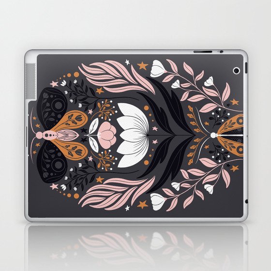Grey Pink Botanical Butterflies Laptop & iPad Skin