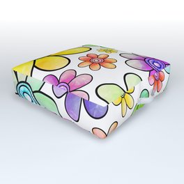 Doodle Daisy Flower Pattern 06 Outdoor Floor Cushion