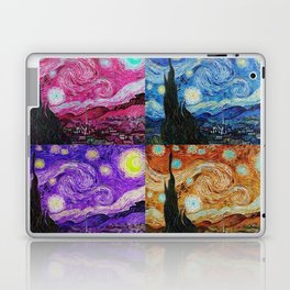 The Starry Night - La Nuit étoilée oil-on-canvas post-impressionist landscape masterpiece painting in alternate four-color collage crimson red, blue, purple, and gold by Vincent van Gogh Laptop Skin