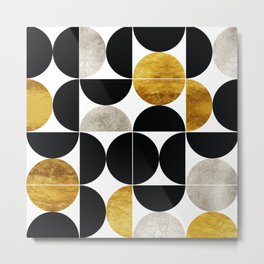 Modern Abstract Geometric Mid Century pattern Metal Print | Graphicdesign, Black, Gold, Neutralcolors, Silver, Minimalist, Abstract, 1970Sstyle, Midcentury, Pattern 