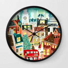 London city lights in the snow Wall Clock | Buckinghampalace, Winter, Englishbus, Illustration, Drawing, City, London, Cute, Christmastree, Festive 