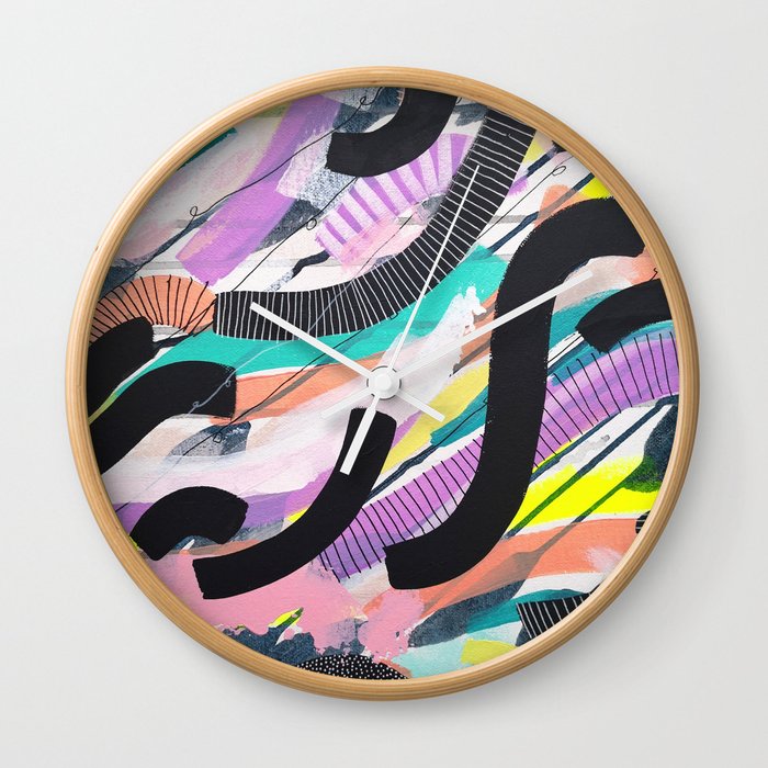 Pink Wave Abstract 102 Wall Clock By Cedarsyard