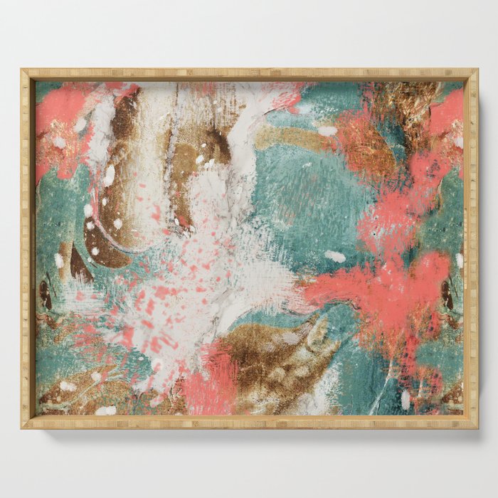 Modern Abstract Painting Living Coral Pantone 2019 Serving Tray