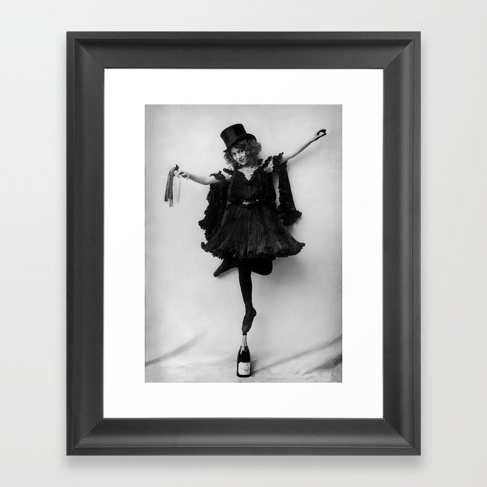 Champagne Bottle Dancer - Ballet, Ballerina black and white artistic photograph Framed Art Print
