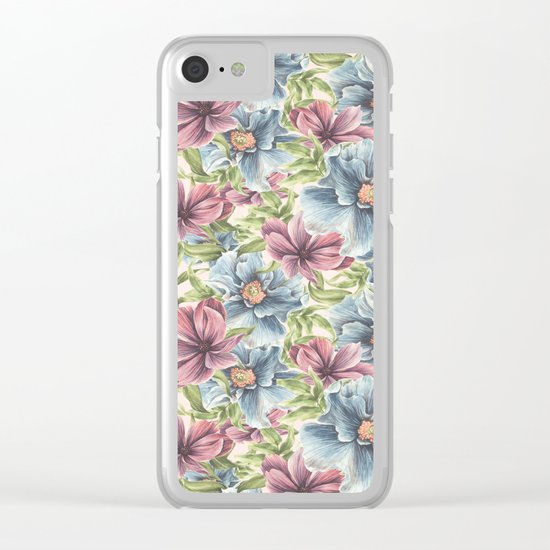 Hibiscus Vintage Pattern Clear iPhone Case