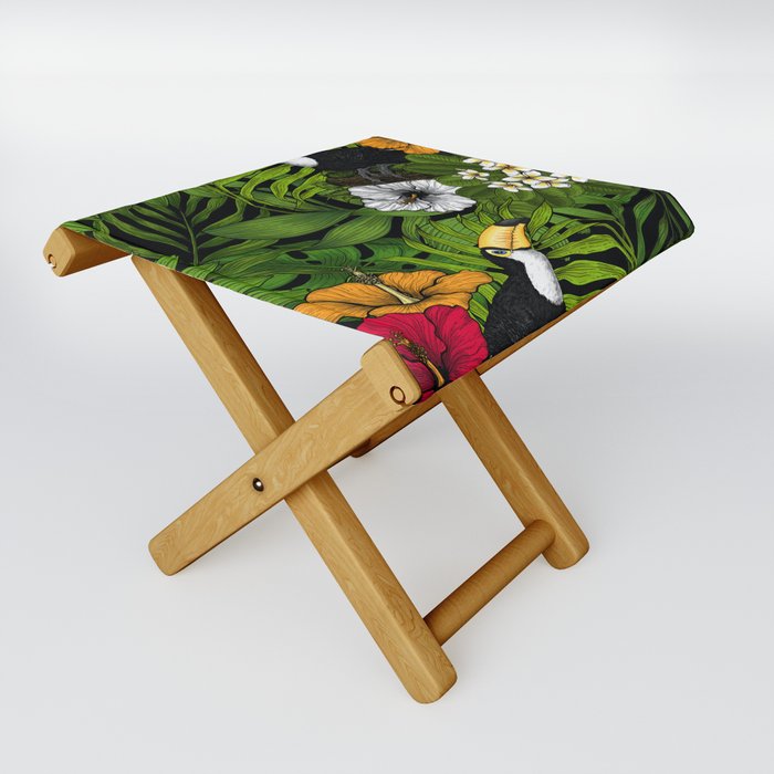 Toucans and tropical flora, green, yellow, red and orange Folding Stool