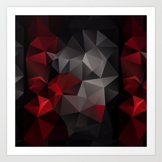 Polygon red black triangles . Art Print