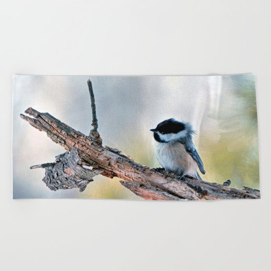Chickadee Against the Wind Beach Towel