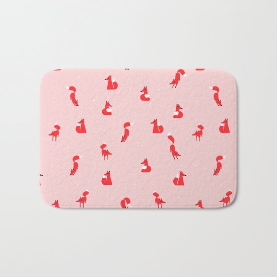 Winter foxes (pink) Bath Mat