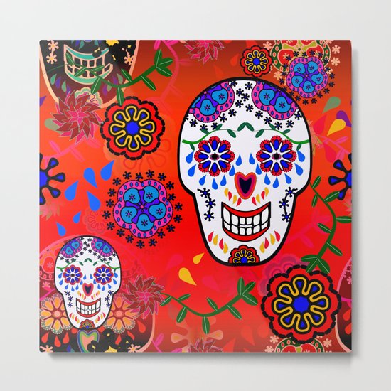 Sugar Skulls in Red (Calavera) Metal Print