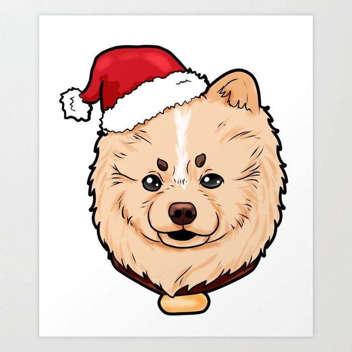 Pomeranian Dog Christmas Hat Present Art Print By Moonpie90 Society6