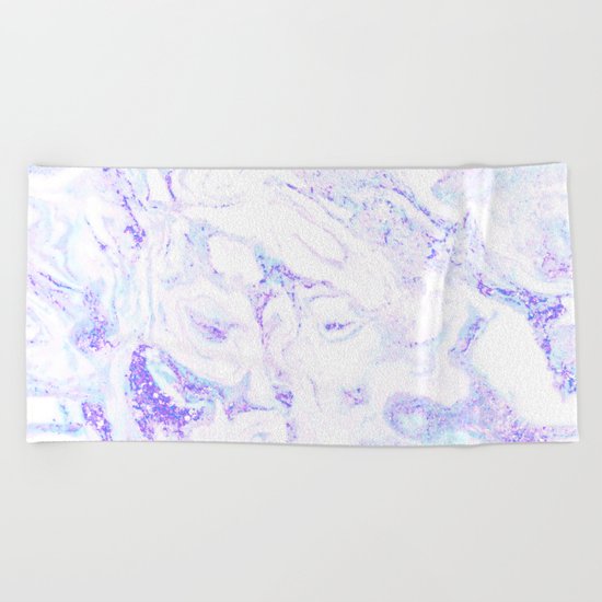 Pastel Marble Purple Blue Glitter Beach Towel
