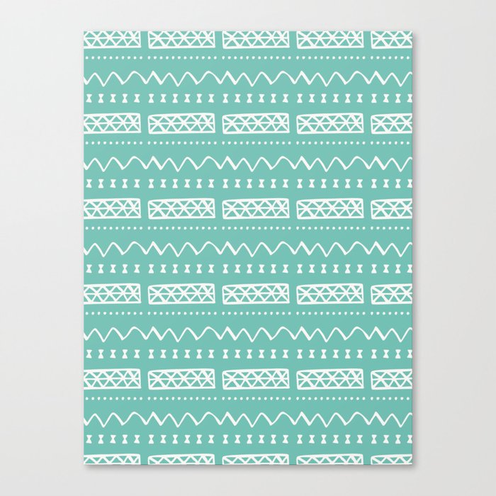 Zesty Zig Zag Bow Teal Blue and White Mud Cloth Pattern Canvas Print