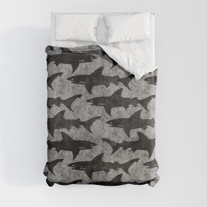 Gray and Black Shark Pattern Duvet Cover