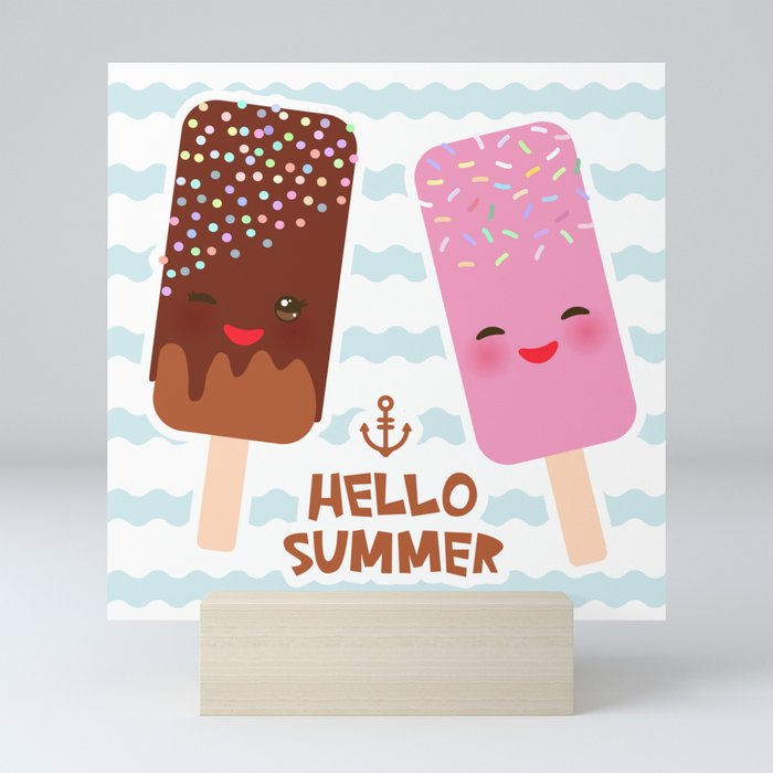 Hello Summer Kawaii Ice Cream Ice Lolly Mini Art Print By Ekaterinap Society6