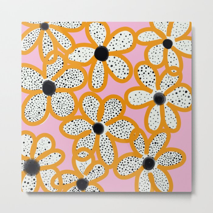 Groovy Flowers on Pink Metal Print