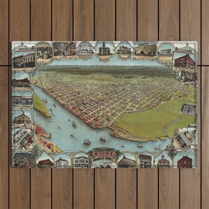 Pictorial Map of Eureka-California-United States-1902 Outdoor Rug