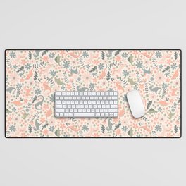Floral Burst of Dinosaurs and Unicorns in Pink + Green Desk Mat