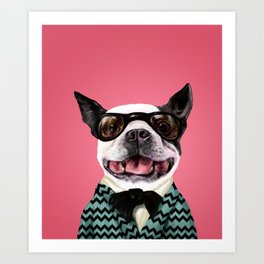 dog with retro fashion Art Print