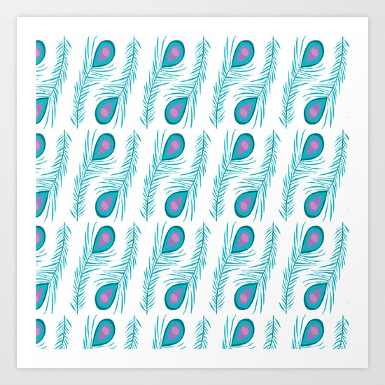 Peacock feathers pattern cute bird nursery minimal home decor peacocks plume feather Art Print