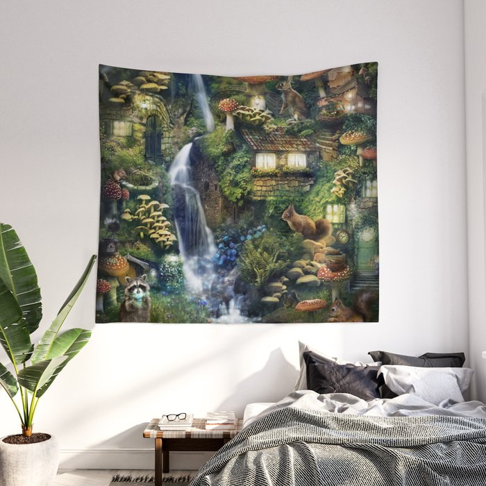Mushroom village tapestry cheap