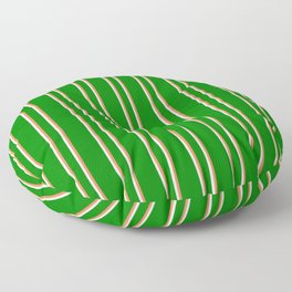 [ Thumbnail: Green, Coral & Lavender Colored Stripes/Lines Pattern Floor Pillow ]