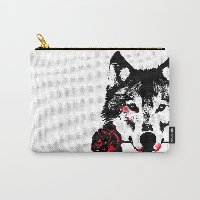 Wolf blood stained, holding a red rose. Carry-All Pouch